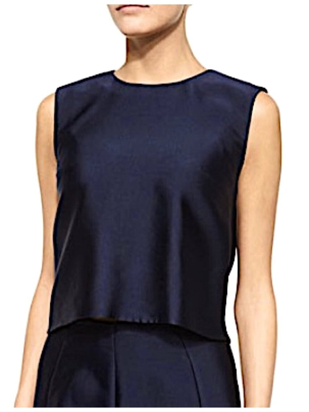 New Adam Lippes Navy Satin Twill Balloon Sleeveless Shell Top